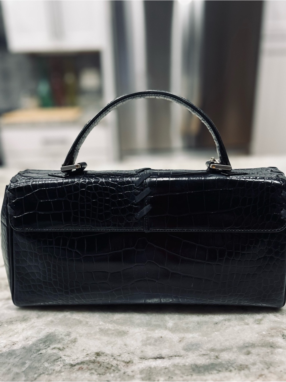 Yves Saint Laurent Authentic Elegant Black Crocodile Embossed Top-Handle Bag - Picture 11 of 14
